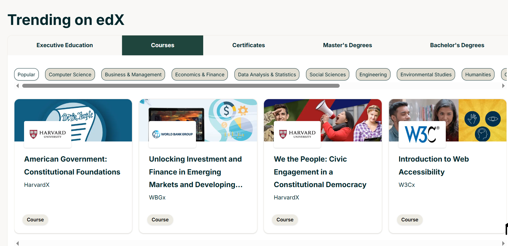 edX University-Led Courses with Hardvard, World Bank of America, and Harvard University