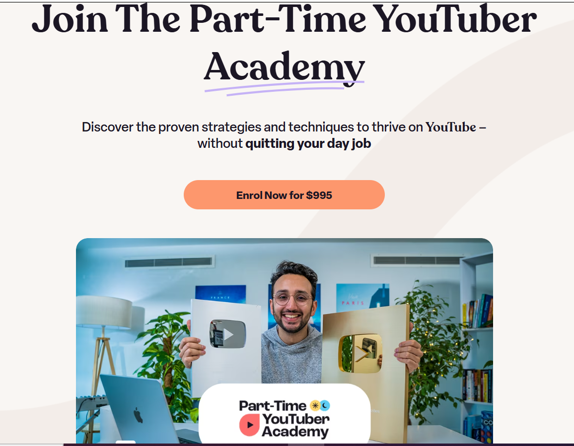 Ali Abdaal’s Part-Time YouTuber Academy course sold from his website