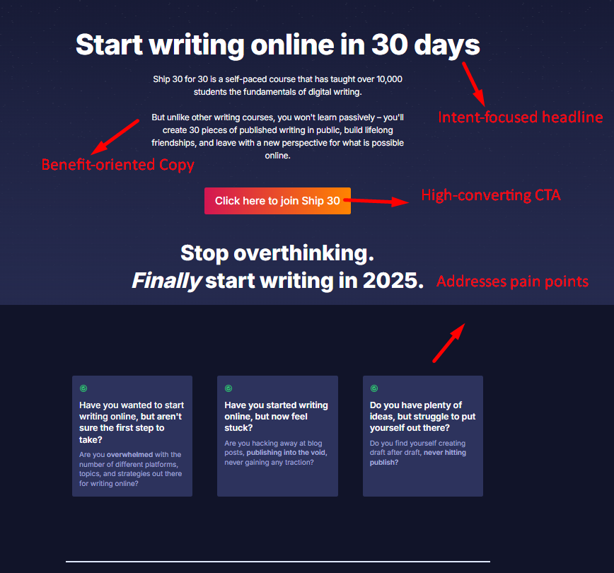 Dickie Bush's Ship 30 for 30 course landing page