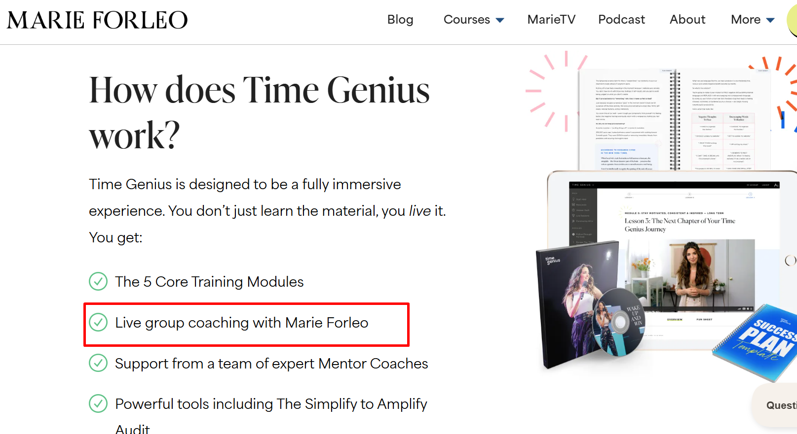 Marie Forleo’s Time Genius Work course includes live group coaching offering