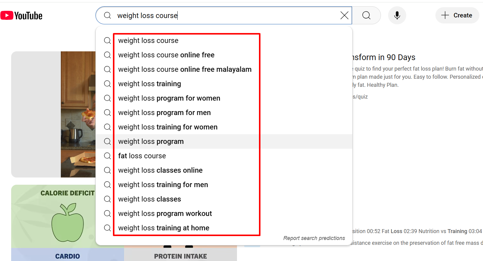 Weight Loss Course Suggestions on YouTube