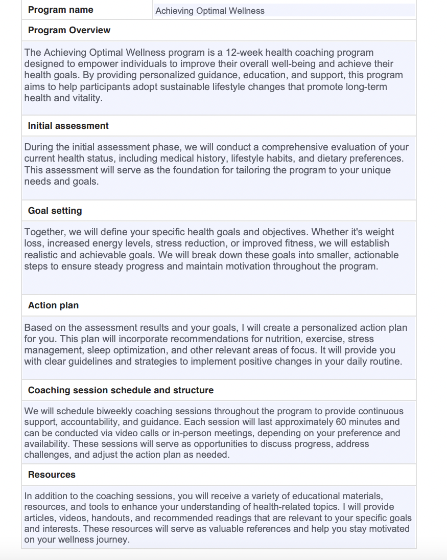 Health Coaching Program Template