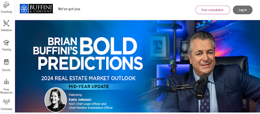 Brian Buffini's website offers details on coaching programs, training and courses, virtual events and conferences, and free resources. It also hosts motivational podcasts, testimonials, pricing, etc.