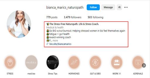 Bianca niches down as a life & stress coach for women; this helps to serve a specific target audience.