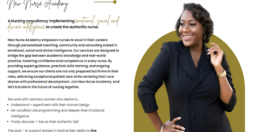 Tiffany's website clearly defines her unique business proposition to empower nurses and create a thriving career!