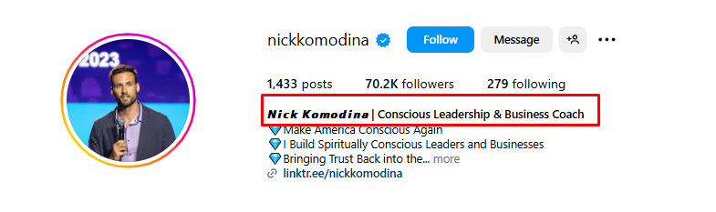 Nick Komodina specializes in conscious leadership & business, which is the USP of his coaching business.