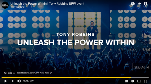 Here’s a YouTube Ad on Tony Robbins’ Unleash the Power Within Video Ad