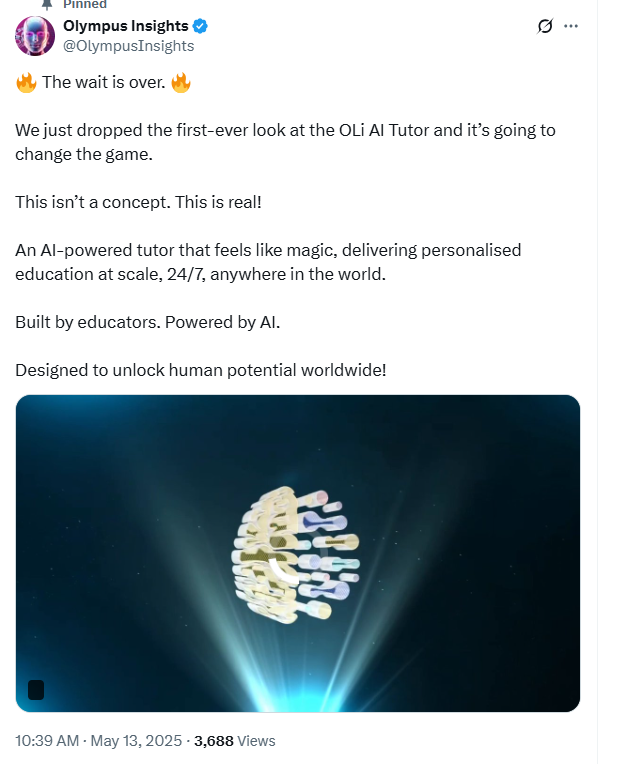 Olympus Insights reveals its AI tutor on X with a social media post