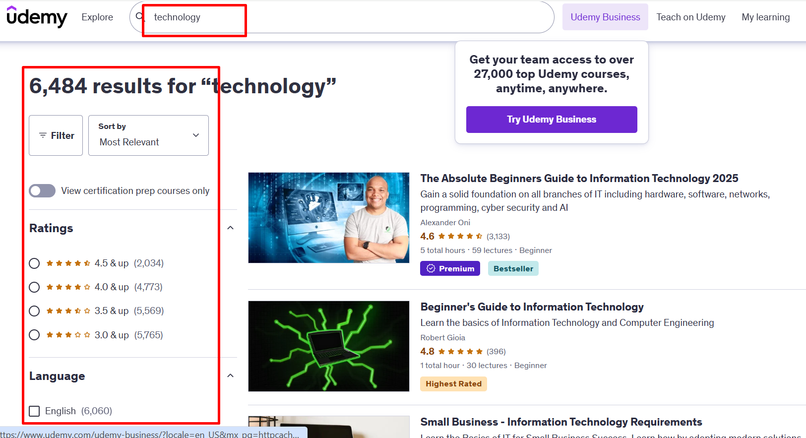 Udemy Extensive Course Search & Filtering