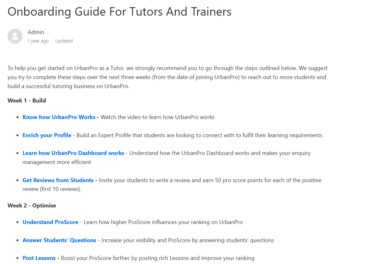 UrbanPro's Onboarding Guide for Tutors