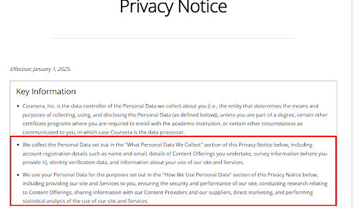 Coursera Privacy Policy - User Consent for Data Collection
