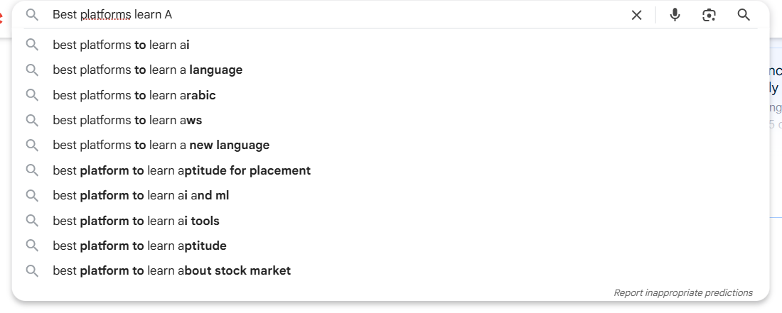 Google search for best platforms to learn AI