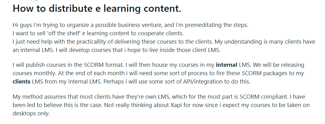 Reddit discussions on Distributing your e-learning content