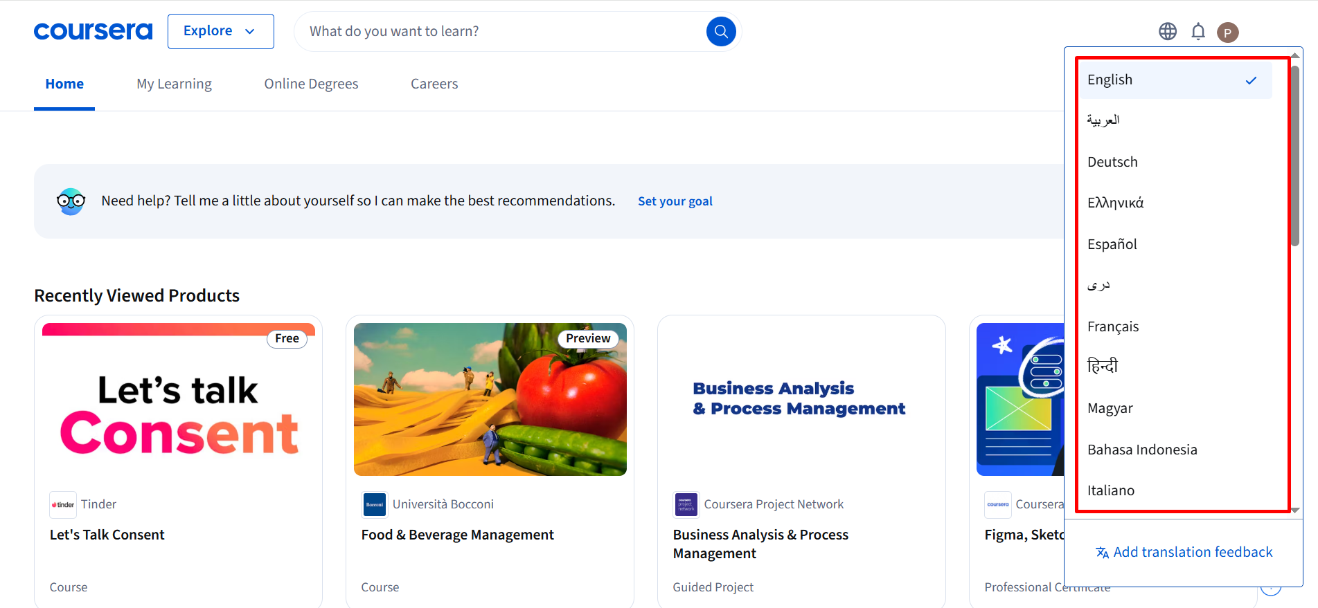 Coursera offers multilingual support for Arabic, Spanish, French, Japanese, etc.