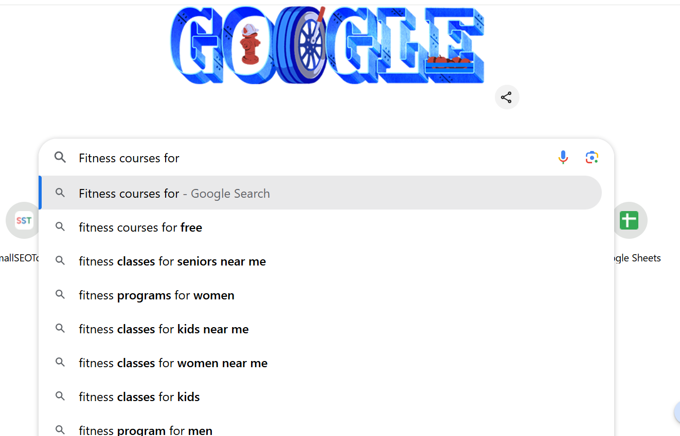 Google Search Results for Fitness Courses