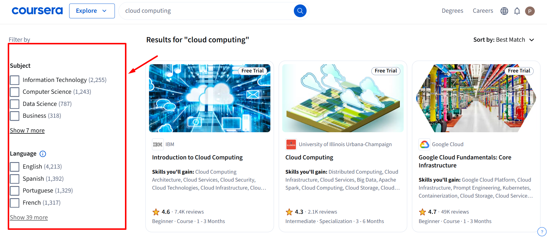 Search & Filtering in Coursera