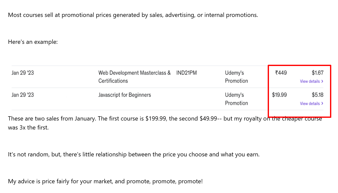 Udemy Community Discussions: low pricing doesn’t guarantee more sales