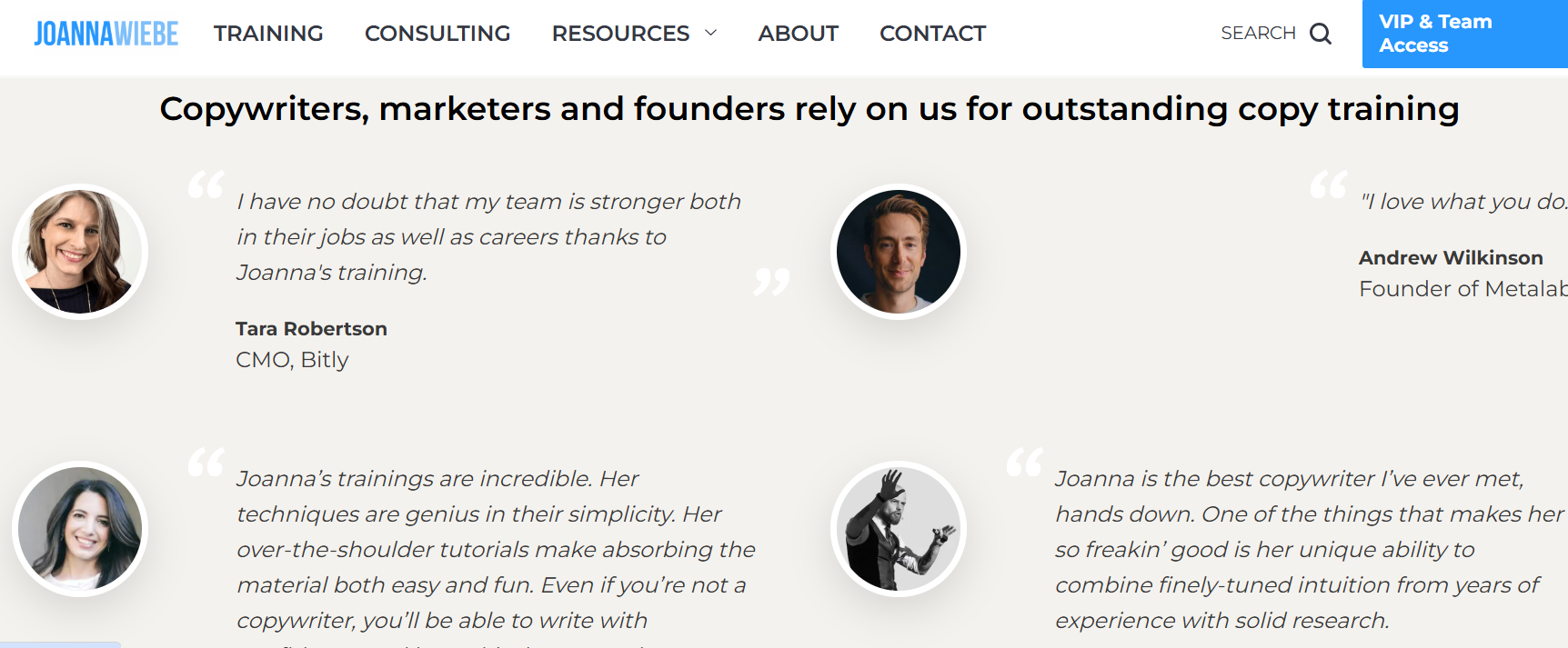 Testimonial Section in CopyHackers Membership Site