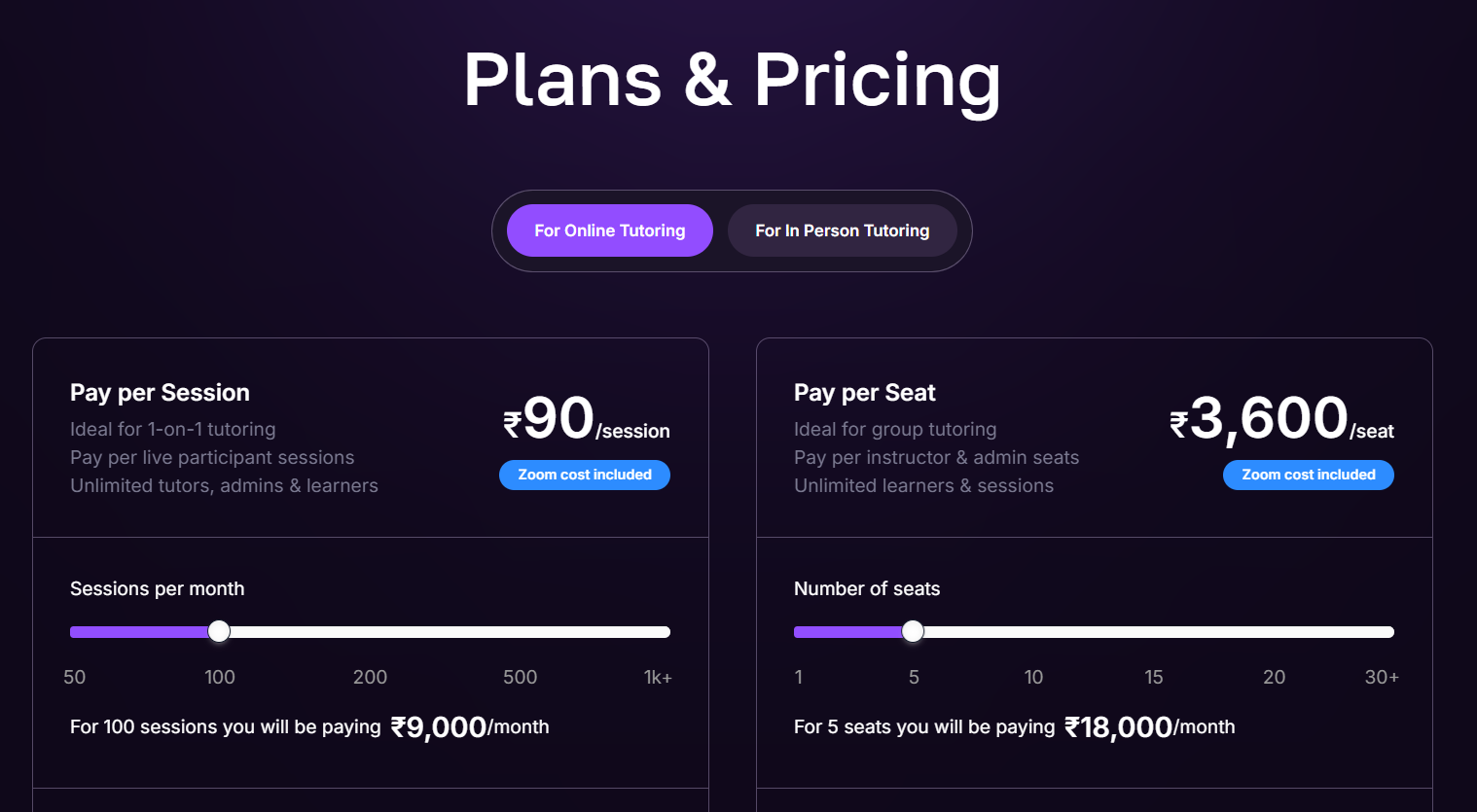 Wise.live Pricing Plans – Pay per Session and Pay per Seat Options for Online Tutoring