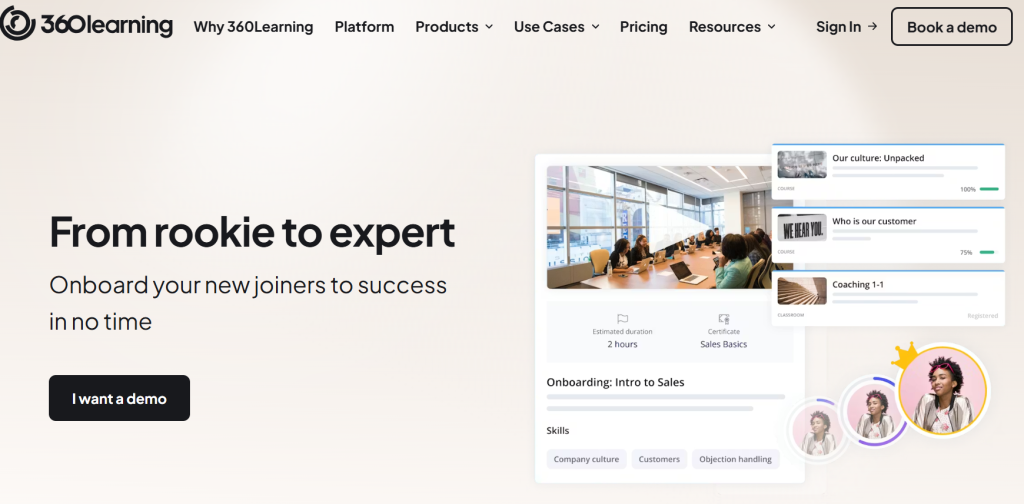 360 Learning platform interface showing collaborative