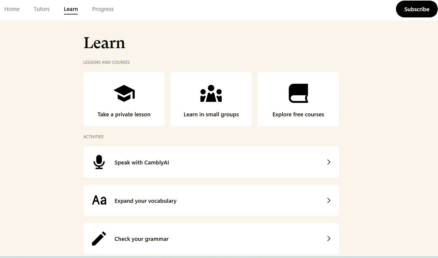 cambly user interface