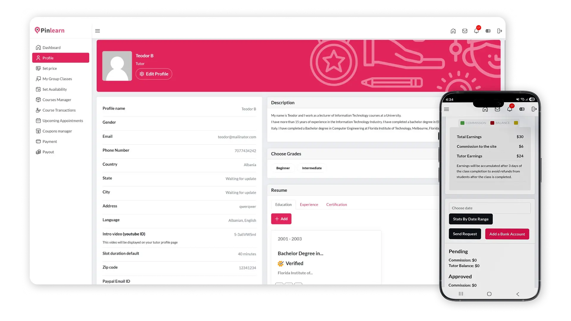 Udemy clone admin dashboard for managing users, courses, and payments