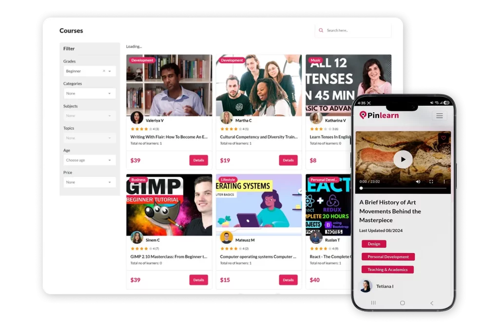 user dashboard for Udemy clone