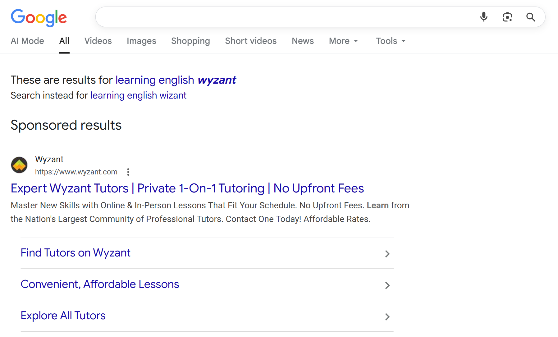 Paid ads for Wyzant tutors