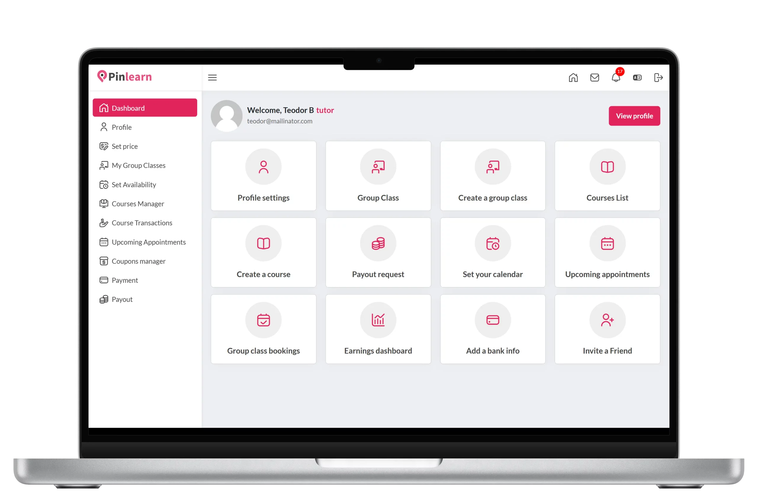Instructor dashboard of Coursera clone platform from Pinlearn
