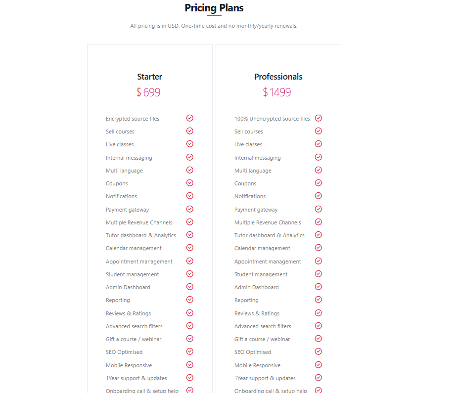Pinlearn Pricing of tutoring software