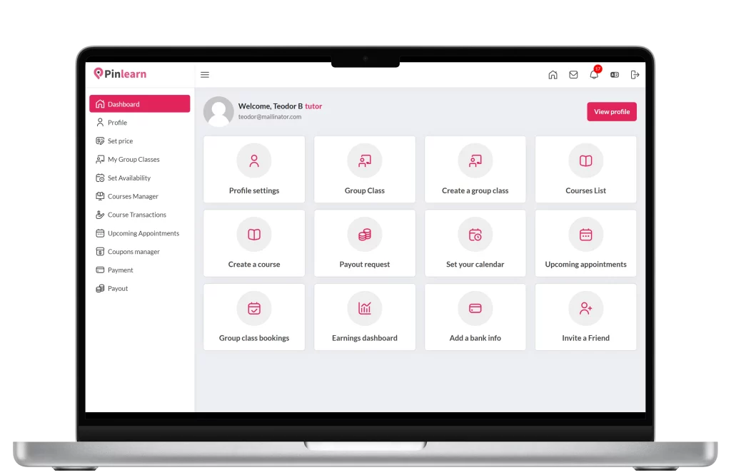 Instructor dashboard with course management in Byju’s clone