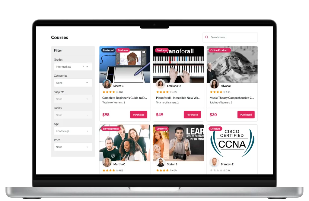 Byju’s clone student dashboard with courses and progress