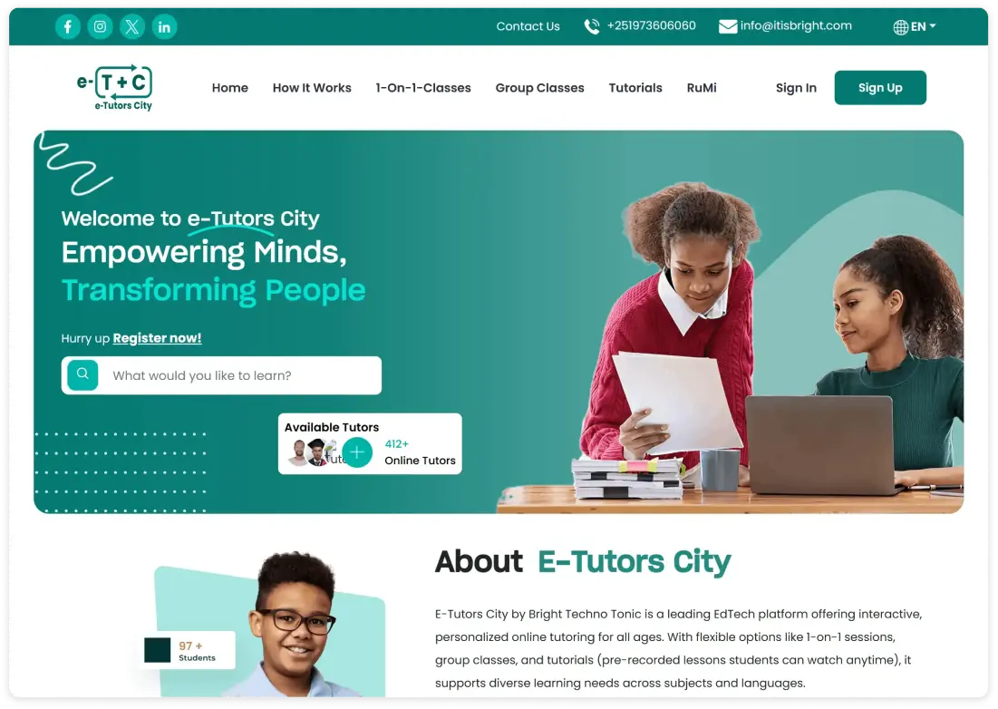 e-Tutors City online learning platform built using Pinlearn