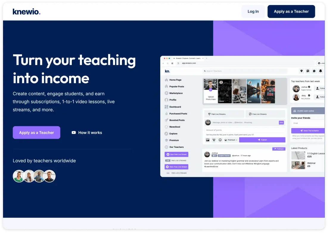 Knewio online learning platform built using Pinlearn software