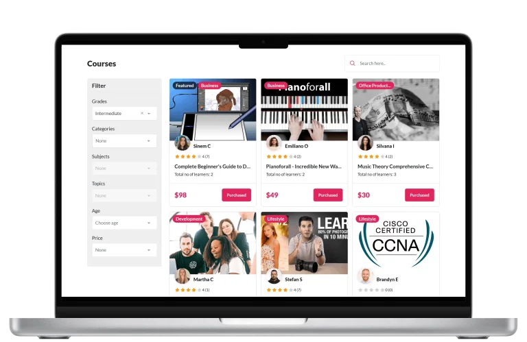 Admin dashboard of a learning management system