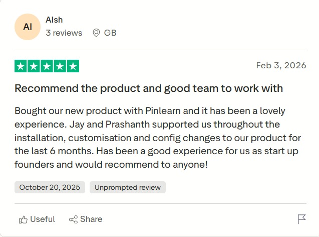 Pinlearn customer review screenshot