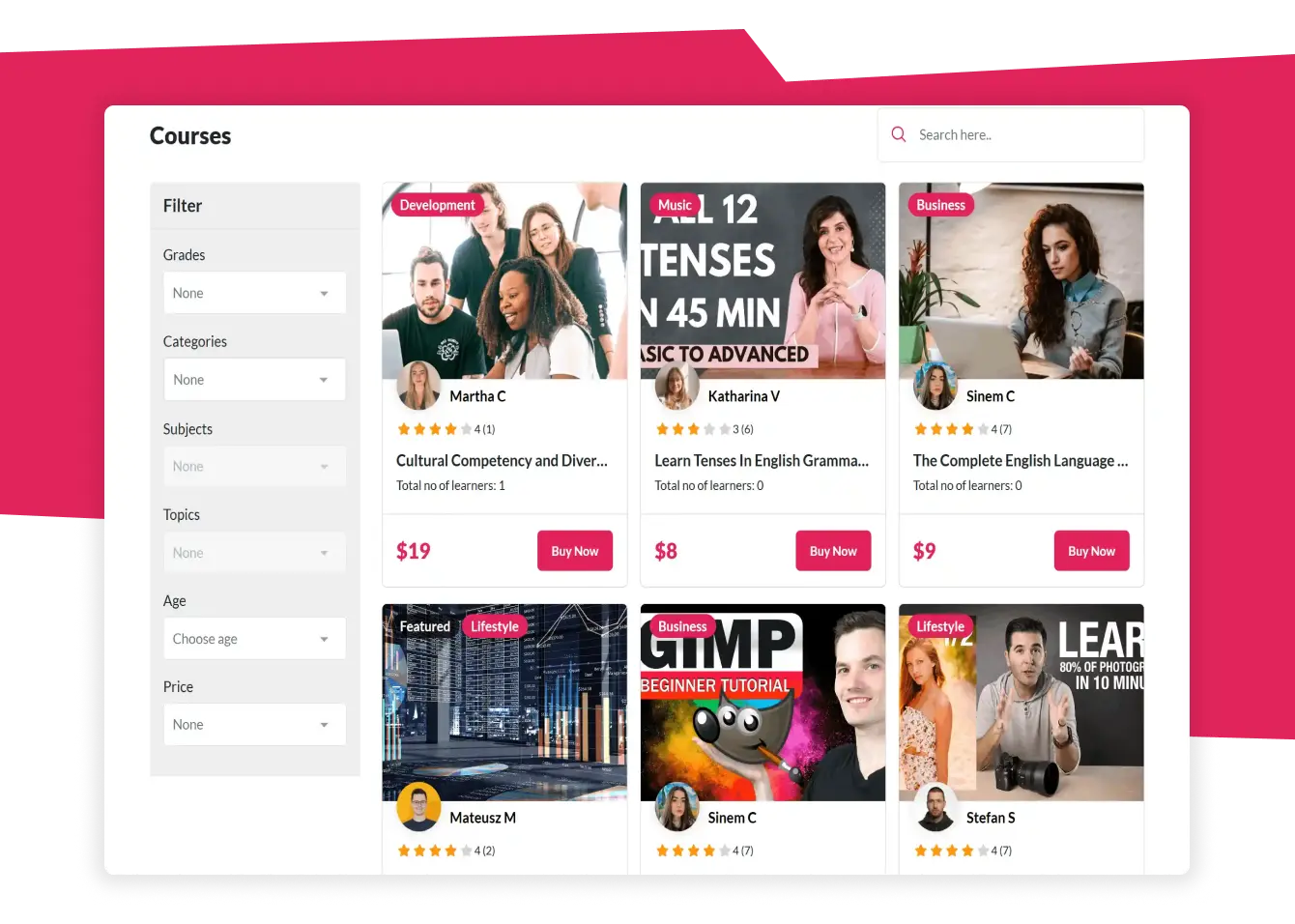 White-label LMS interface dashboard