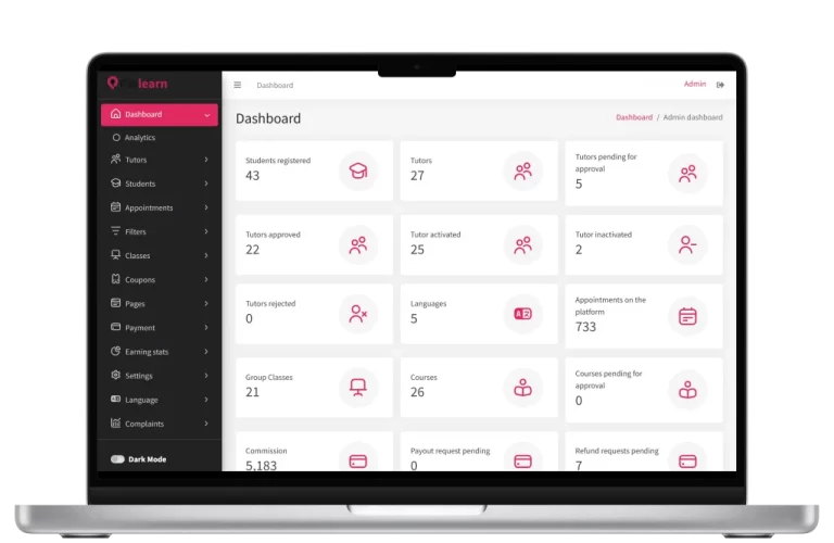 Preply clone admin dashboard