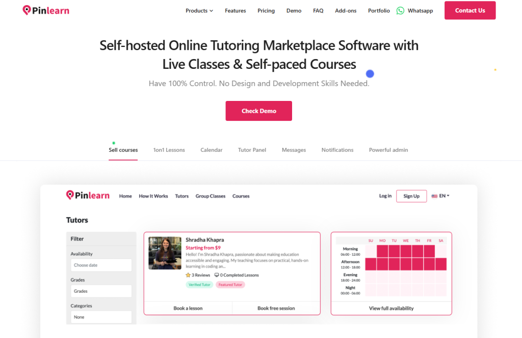 Pinlearn tutoring marketplace software provider