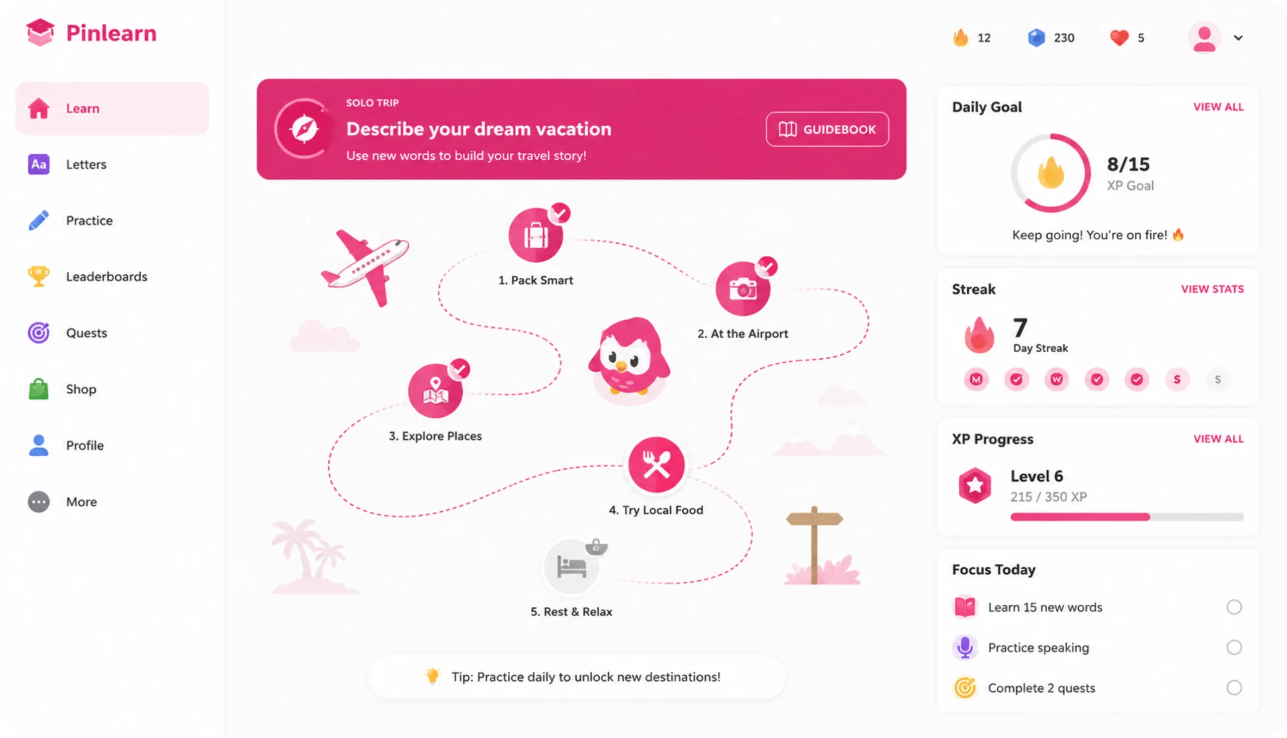 Duolingo Clone Interface by Pinlearn