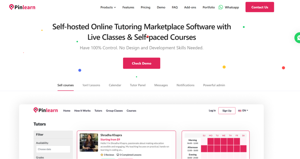 Pinlearn white-label LMS with live classes and courses